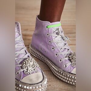 NIB Free People x Nan-ku Cruise Studded Hi Top Sneakers, Lilac, Size 36/6